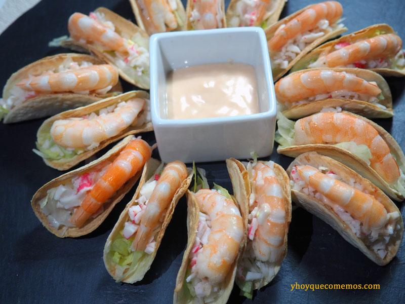 mini tacos con gambas