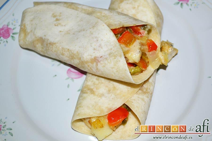 Burritos de pollo con queso, sugerencia de presentación