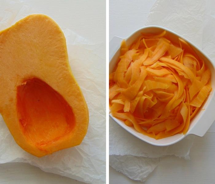 tallarines de calabaza con acelgas y ricotta