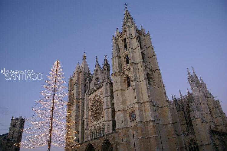 Catedral de León con árbol de Navidad
