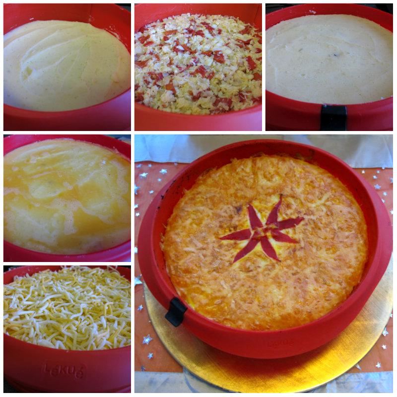 Montaje pastel de bacalao