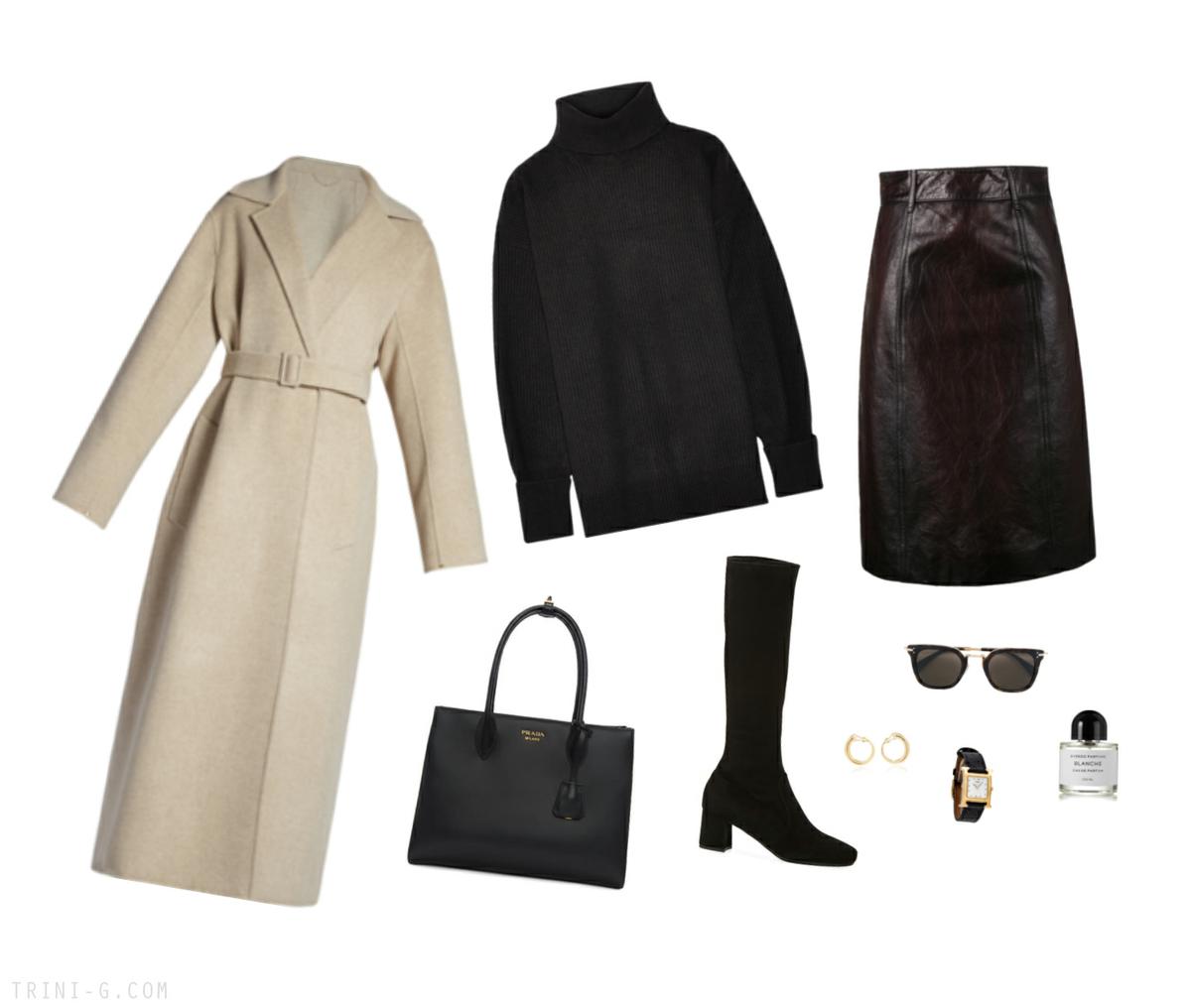 Trini | The Row coat Prada skirt
