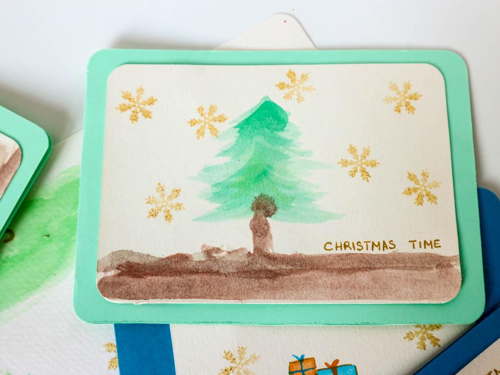 postal de navidad con acuarelas