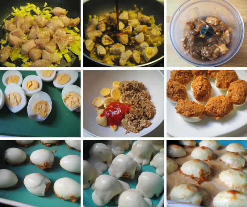 huevos rellenos de pollo receta