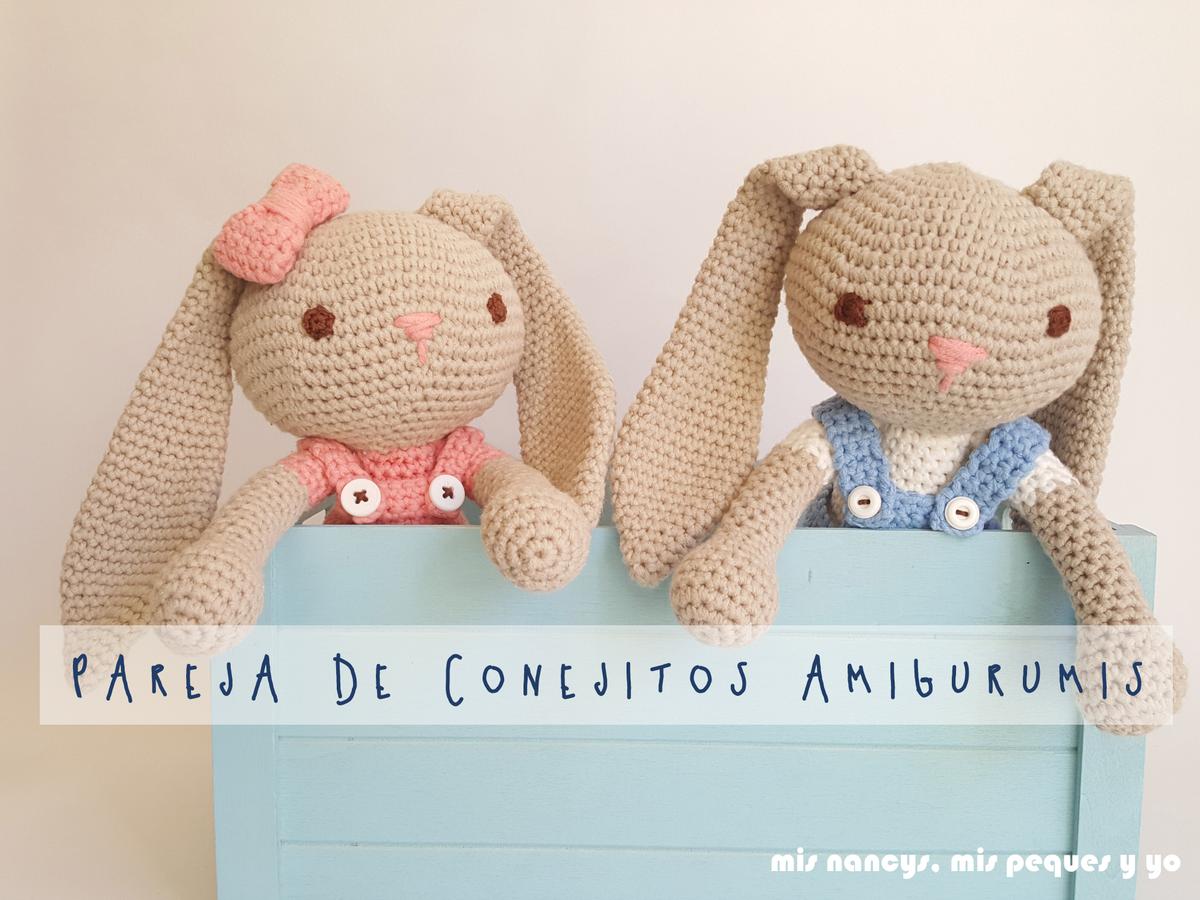 mis nancys, mis peques y yo, pareja de conejitos amigurumis, con patron de creativa atelier