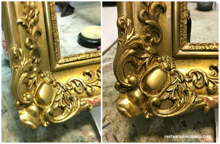 restauracion_marco_dorado_y_lienzo_patinado_restaurayrecupera