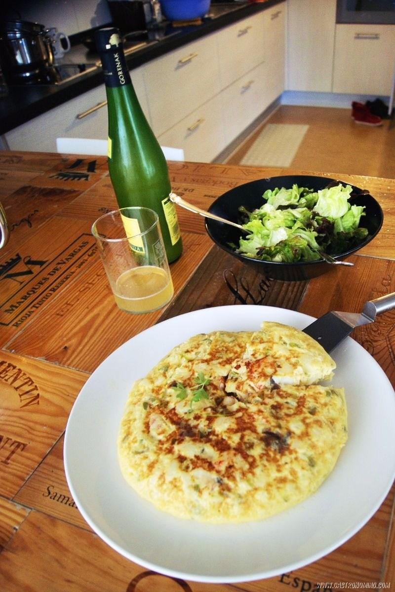 Tortilla de bacalao y gambas
