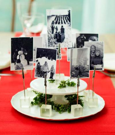centro para decorar la mesa en navidad con fotos de la familia