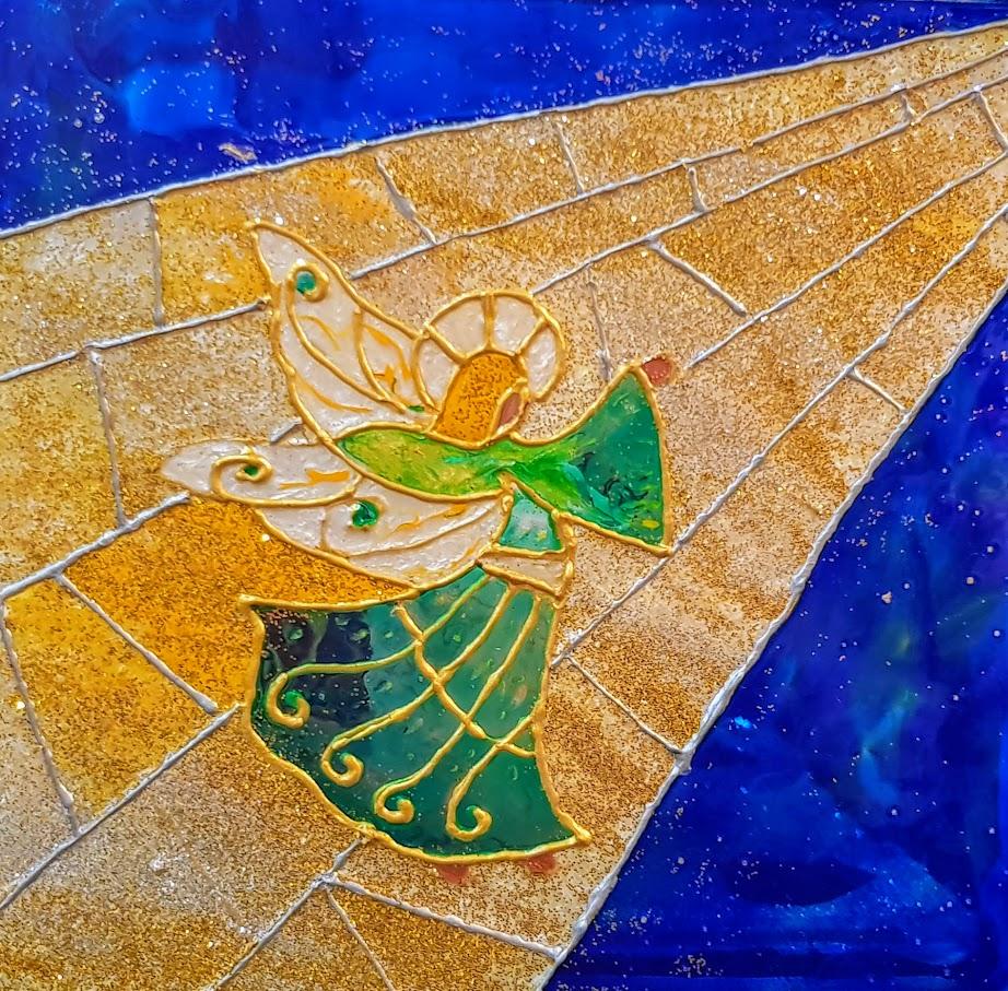 Anunciación del ángel a los pastores. Pintura vitral.