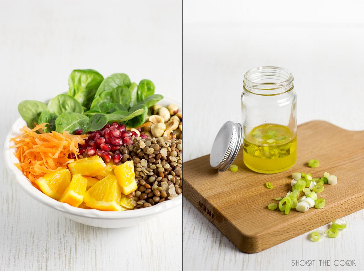 Ensalada de lentejas fría con espinacas