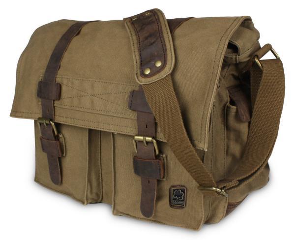 Bandolera para portatil en piel y lona