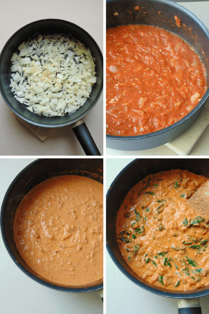 pasta con salsa de tomate y espinacas | pasta cremosa de espinaca y tomate