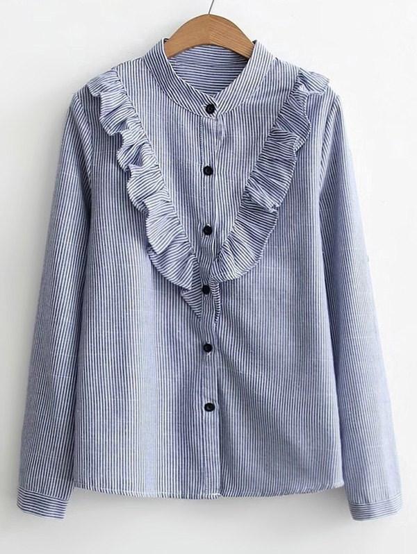 Button Down Ruffles Stripes Shirt