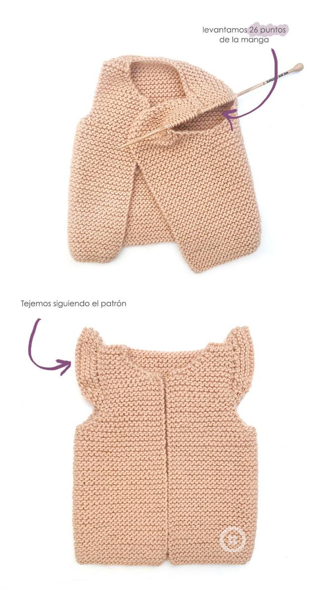 Cómo hacer un chaleco de punto de bebé con volantes en las mangas DIY - Tutorial y Patrón