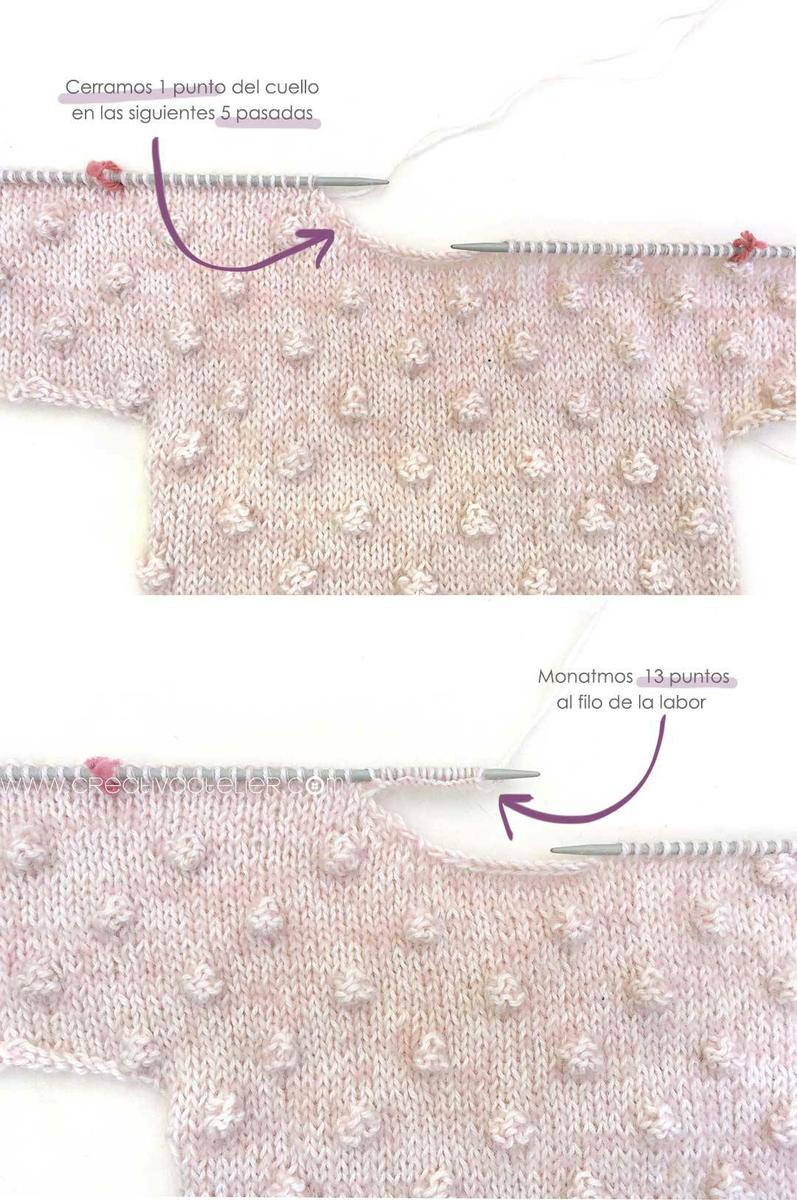 Jersey de punto Popcorn de bebé tejido a dos agujas DIY - Tutorial y patrón