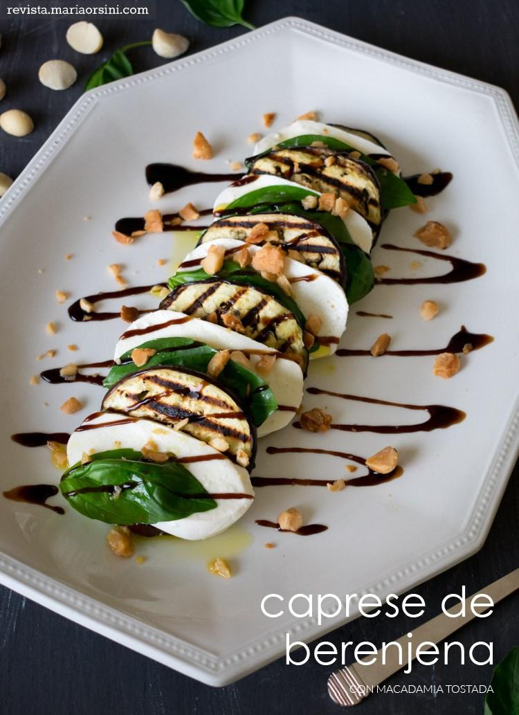 Ensalada caprese de berenjena con macadamias tostadas