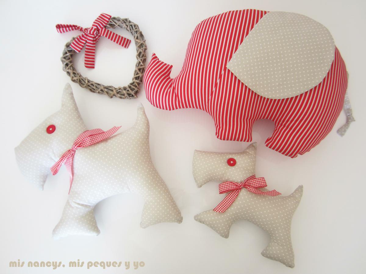 mis nancys, mis peques yo, muñecos de trapo, elefante y perritos, conjunto