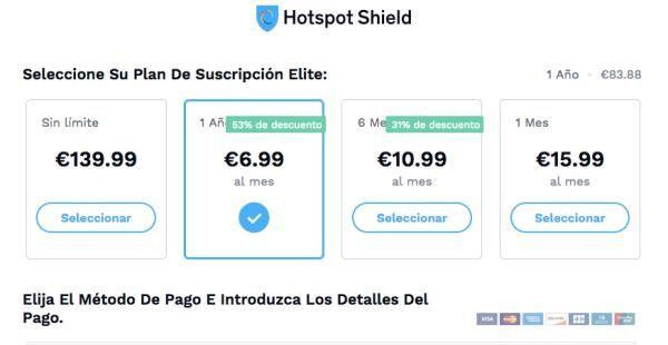HotSpot Shield Precios y cuotas de sus servicios de VPN