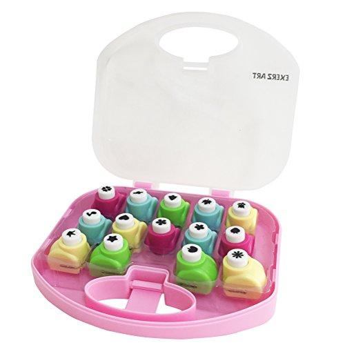 EXERZ ART EX588 Set de 14 perforadores tipo "hágalo usted mismo" para arte y manualidades Viene con estuche de almacenamiento - Rosa