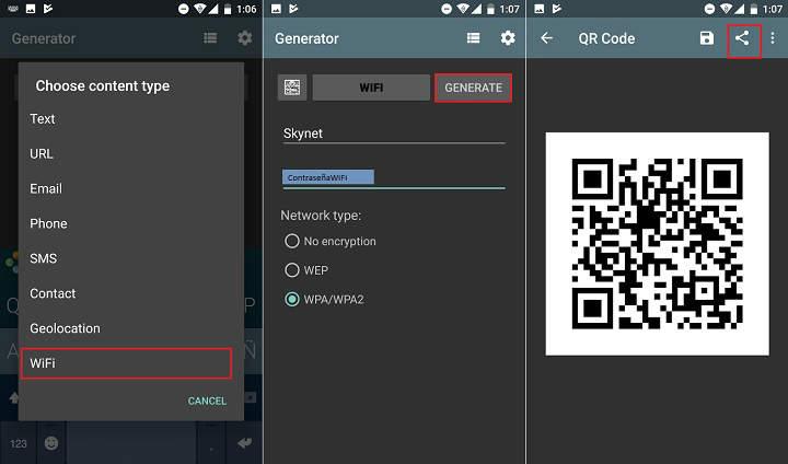 compartir wifi con código QR para móviles con contraseña oculta como generar un código QR personalizado y privado para enviar por email whatsapp etc