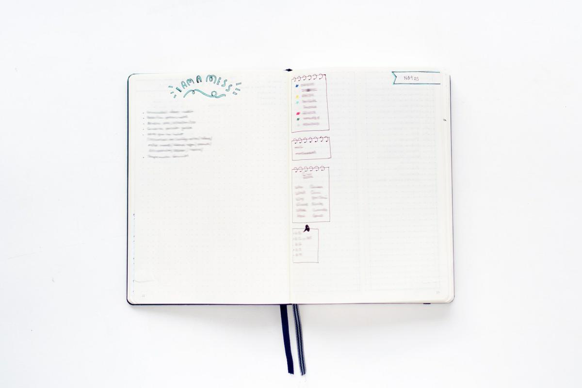 Tareas y anotaciones en el Bullet Journal. Visto en "I am a Mess Blog"
