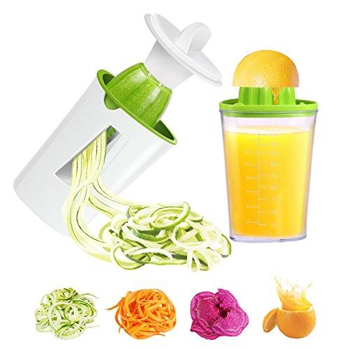 Spiralizer Vegetable Slicer, CaCaCook 4 in 1 Hand Spiral Slicer with Free Monthly Update Recipes eBook, Zuchinni Spaghetti Maker, Veggie Pasta Noodles Spiral Cutter