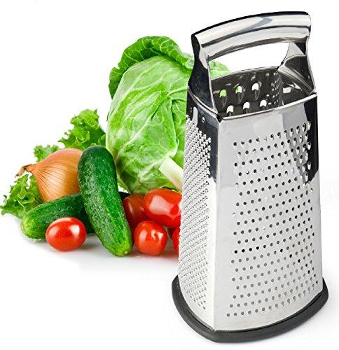 Box Grater, 4-Sided Stainless Steel Large 10-inch Grater for Parmesan Cheese, Ginger, Vegetables by Spring Chef