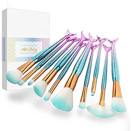 Mermaid Makeup Brushes Set Apr.Fairy 10pcs Gift-packing Ultra-soft Bristles Make Up Brush Kit Face Foundation Blush Concealer Beauty Tools - Green Gradient