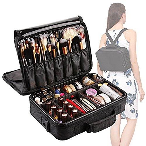 [Gift Included] VASKER 3 Layers Waterproof Makeup Bag Travel Cosmetic Case Brush Holder with Adjustable Divider VA-06