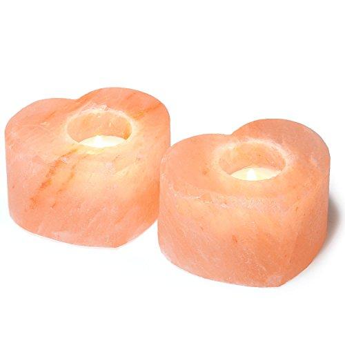 Crystal Allies Heart Pink Himalayan Salt Tea Light Candle Holders with Authentic Crystal Allies Info Card, Pack of 2