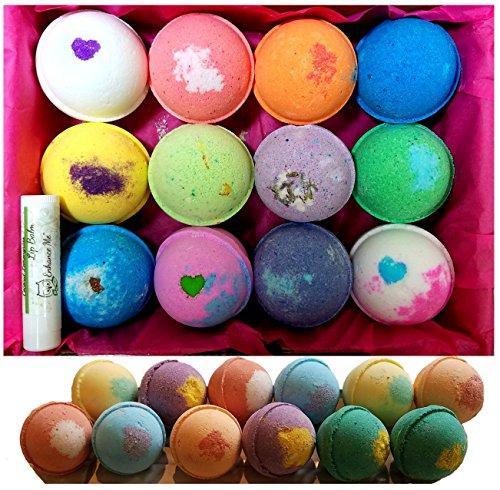 Bath Bombs 12 Vegan Gift Set, w/Free Lip Balm, Organic Coconut Oil & Aromatherapy Essential Oils, Cruelty Free, PABA Free, Handmade in the USA with - from Enhance Me