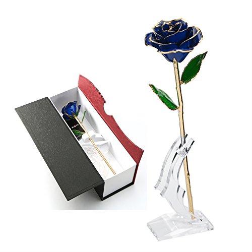 Rose Flower,Best Gift for Christmass Day, Valentines Day, Mothers Day, Birthday Gift 24k Golden Plated Rose In Gift Box Red for Lover Mother Girlfriend (Blue with Swallows Shape Stand)