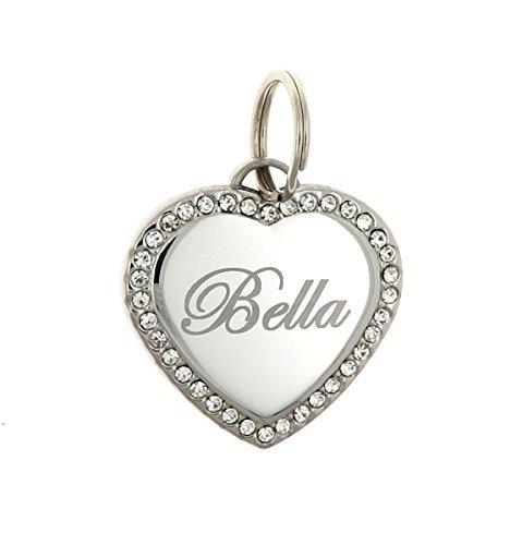 Custom Engraved Personalized Stainless Steel Heart Swaroski Zirconia Dog Pet ID Jewelry Bling Tag