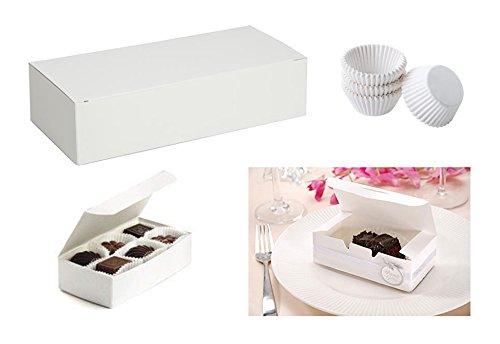 Mini Cupcake Liners White & Candy Nuts Box Packaging Bundle for Truffles, Cake, Chocolates, Wedding & Party Favors & Gifts. 24 Truffles Boxes 5.5” & 350 Cupcake Liners 1.25”