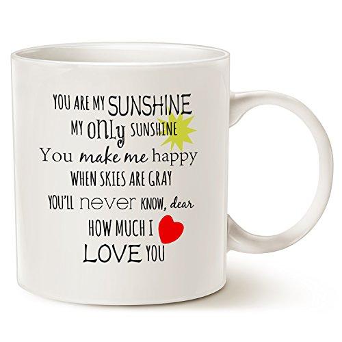 Inspirational Love Coffee Mug Christmas Gifts, You are my Sunshine Word Art Typography Coffee Cup White, 14 Oz by LaTazas