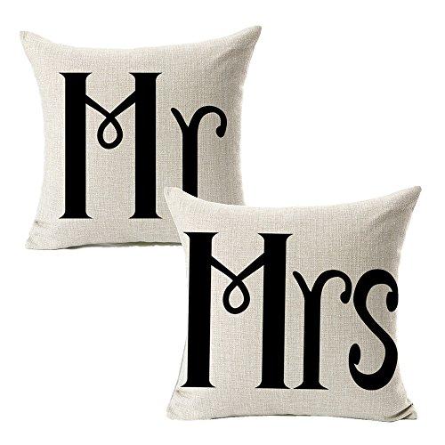 All Smiles Cotton linen Mr Mrs Home Decor Throw Pillow Case Cushion Covers Pillowcase for Couples Wedding Decorative Square Couch sofa 18x18,Set of 2