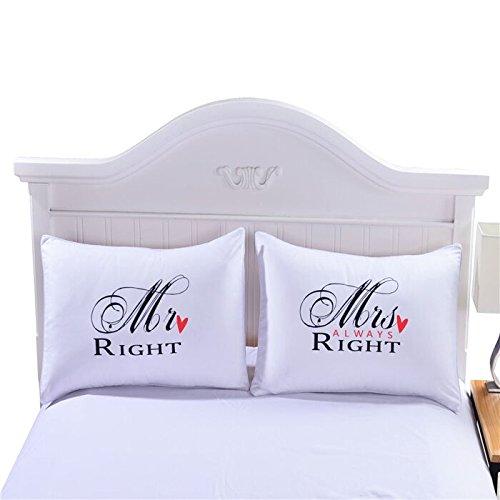 Sleepwish One Pair MR and MRS Pillowcases Personalised Pillow Cases for Him or Her Romantic Anniversary Wedding Valentines Gift 50x90cm