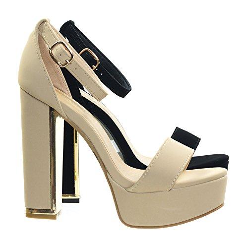 Bamboo Metal Trim Plated Block Heel Platform Dress Sandal