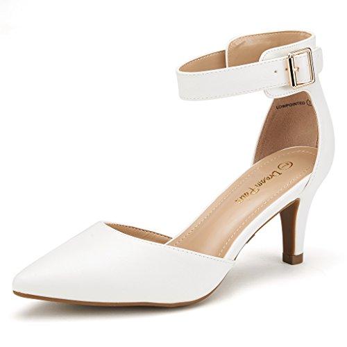 DREAM PAIRS Womens Lowpointed White Pu Low Heel Dress Pump Shoes - 10 M US