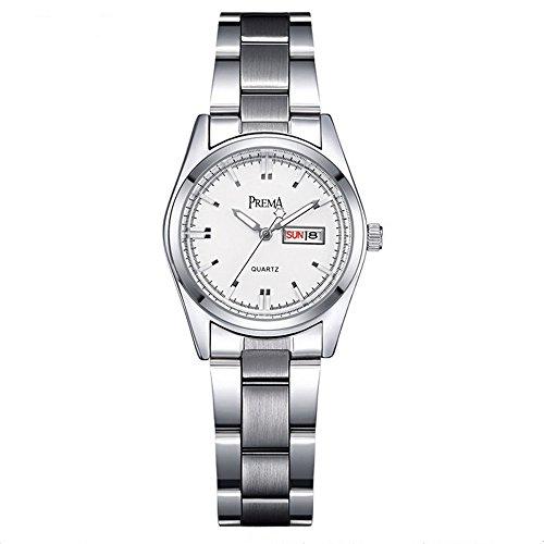 Smalody Fashion Women Watch Casual Date Day Clock Female Stainless Steel Ladies Watches Quartz Girls Wristwatches (White)