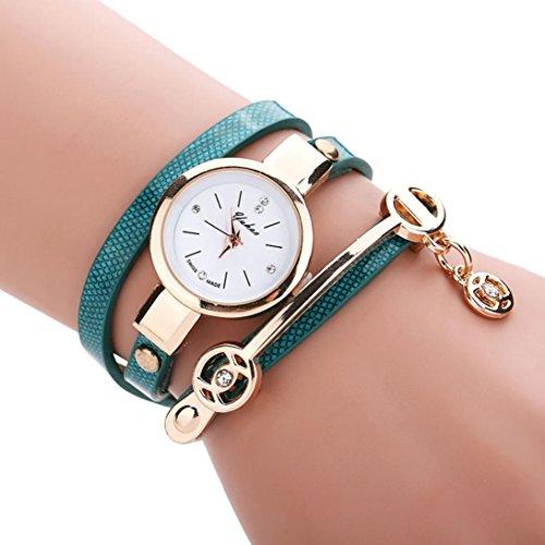Han Shi Wrist Watch, Women Fashion Metal Strap Watch Band Diamante Bracelet Hand Chian (M, Green)
