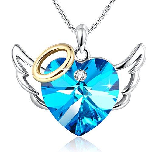 Birthday Gifts"Love Angel "Blue Heart Pendant Necklace Valentine Wedding Anniversary Jewelry for Daughter Wife Mom, Crystals from Swarovski