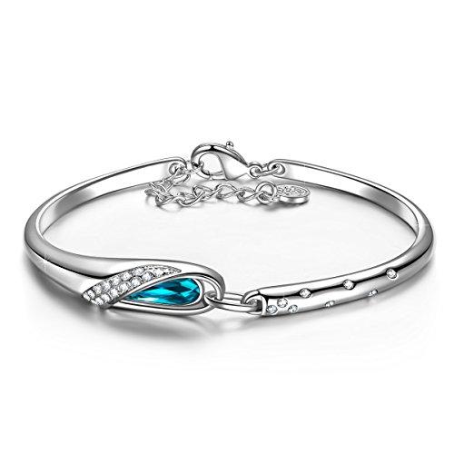 QIANSE "Glass Slipper" 7" Bangle Bracelet Blue Swarovski Crystals Jewelry for Women Valentines Day Gift for Her Birthday Anniversary Gifts for Her Bracelets for Teen Girls Daughter Sister Girlfriend