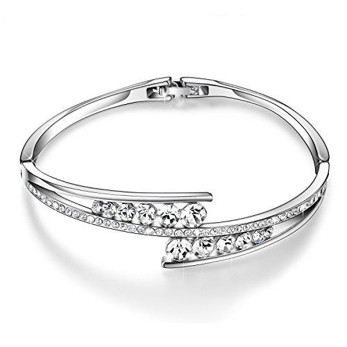 Valentines Gifts Menton Ezil "Love Encounter" Women Silver Bracelet Swarovski Bangle Jewelry for Wedding Gifts Christmas