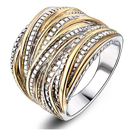 Mytys 2 Tone Gold and Silver Intertwined Design Wrapped Wire Right Hand Ring 18mm Wide (7)