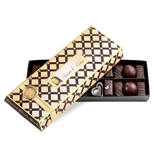 Amore di Mona Christmas Collection Dark Chocolates, Caramelas, Mignardise, & Truffles Gift Box: 9 Oz Luxury Assortment. Vegan, Non-gmo, Free of Gluten, Peanuts, Tree Nuts, Milk, & Soy.