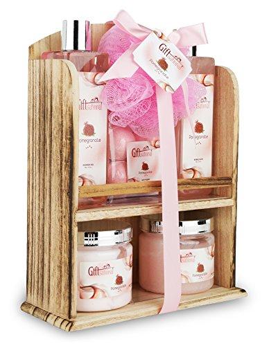Spa Gift Basket With Lovely Pomegranate Fragrance - Bath set Includes Shower Gel, Bubble Bath, Bath Bombs and More! Great Wedding, Birthday, Anniversary or Graduation Spa Gift Set for Women and Girls