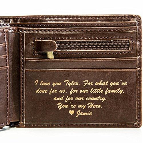 Personalized Mens Wallet - Leather Wallet, The Perfect Mens Gift, Boyfriend Gift, Fathers Day Gift or Groomsmen Gift - Personalized Gifts for Men: a Bifold wallet with ID sleeve and coin pocket