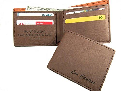 Personalized Bifold Mens Wallet Monogrammed Boyfriend Husband Dads Grandpa Anniversary Christmas Valentines Fathers Day Gift Brown