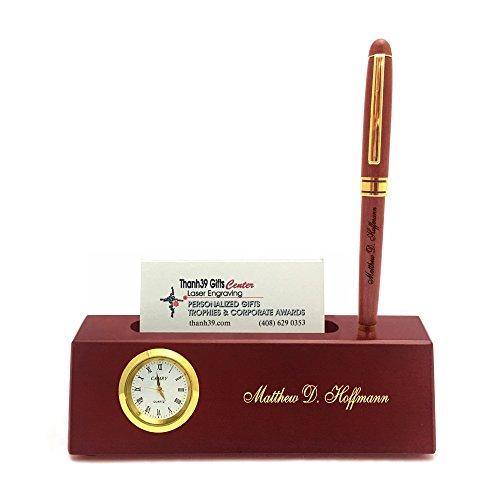 Personalized card holder, clock and pen